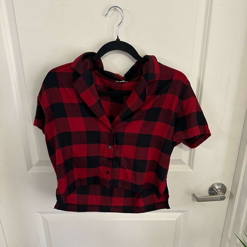 Garage plaid button down crop top